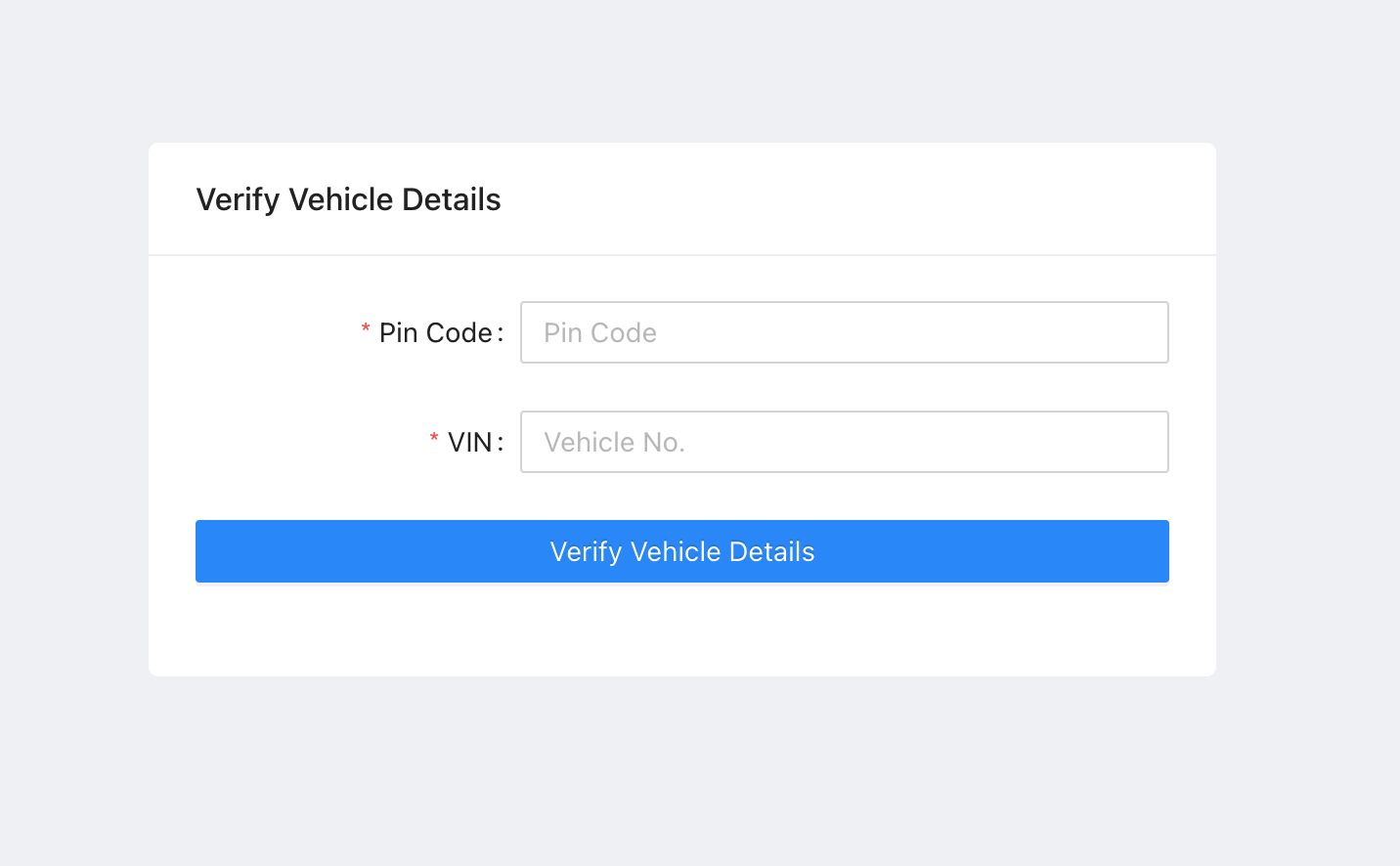 Screenshot of crAPI Vehicle registration form